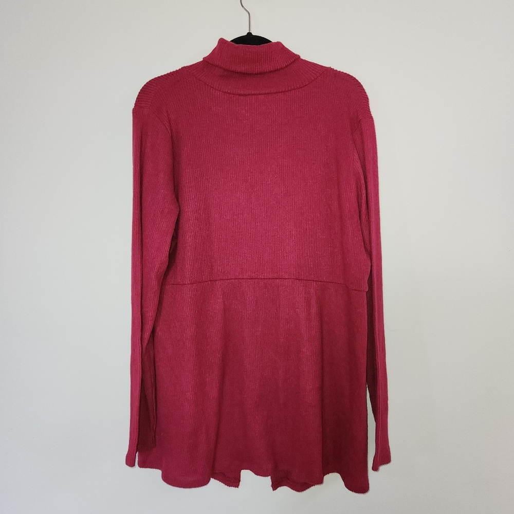 Diane Gilman DR2 Turtleneck Ribbed Cozy Split Front Pullover Top Maroon Sz XL - Picture 13 of 14